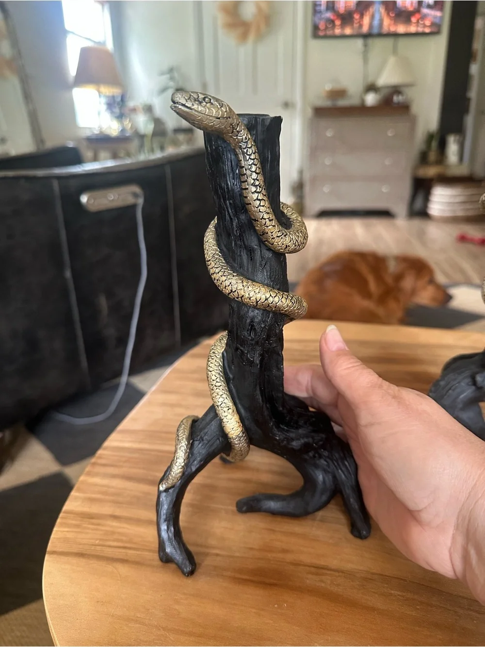 Black & Gold Snake Wrapped Candle Holders  9” Home Accents fall halloween